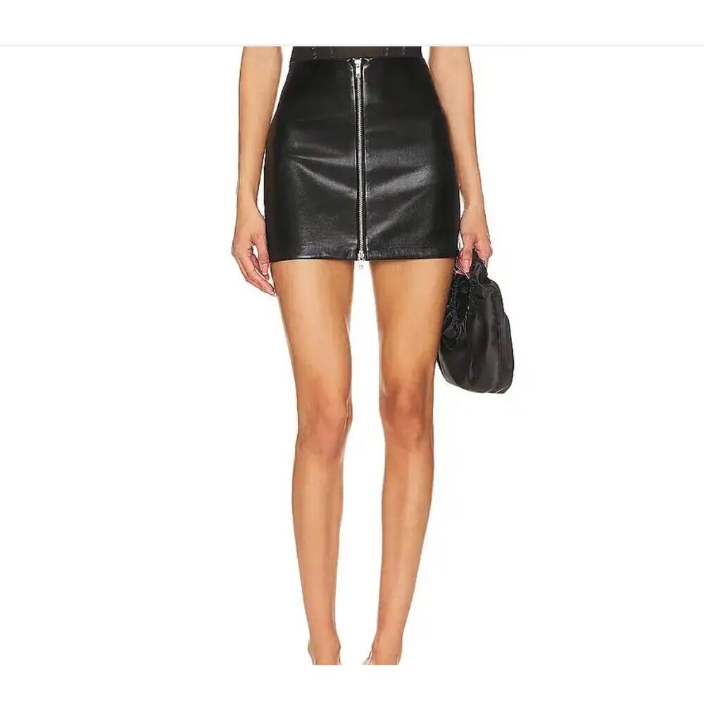 New Amanda uprichard black Dylan faux leather mini skirt M - Picture 2 of 5
